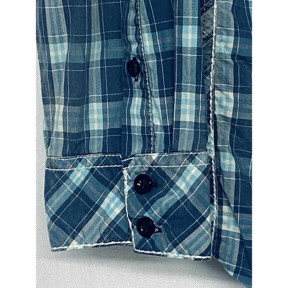 Austin Season Men's Embroidered Blue Plaid Long Sleeve Button Up Western Shirt L - Picture 6 of 14